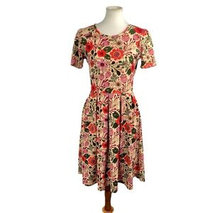 LuLaRoe Floral Dress - Magenta-Pink, Orange and Olive Green w/pockets!